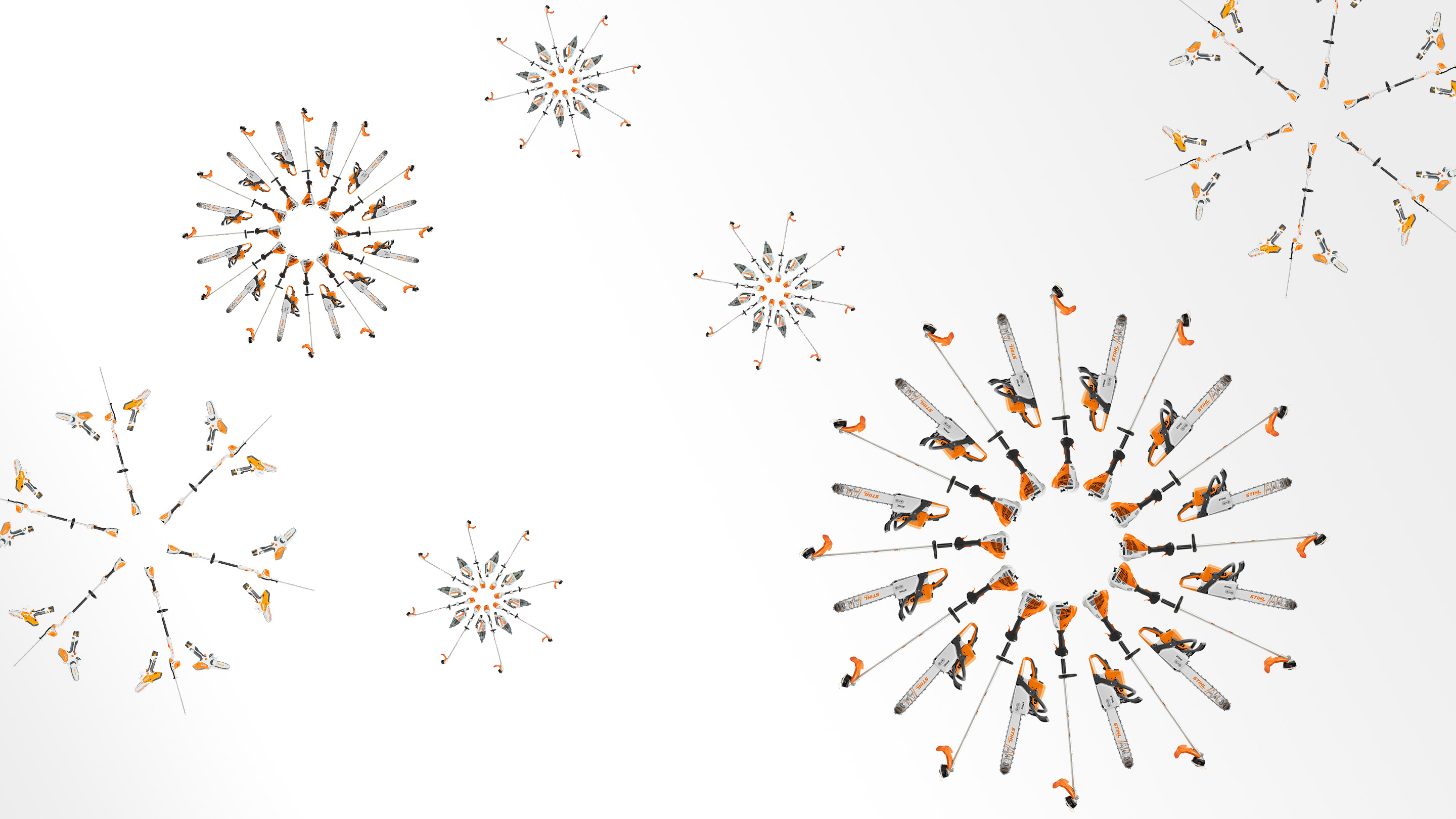 Snežinke, narejene iz vrtnega orodja STIHL.